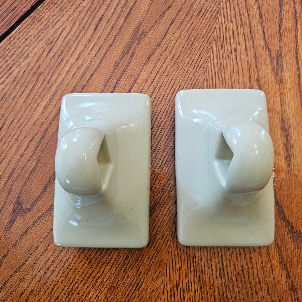 Vintage Mid Century Green beige Ceramic Towel Bar Brackets USA M-2103 Pair